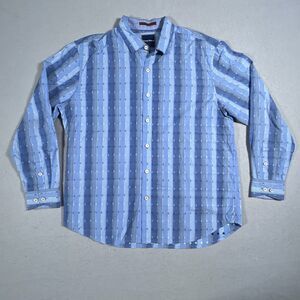 Tommy Bahama Shirts Men XL Navy Blue Button Up Long Sleeve Striped Casual Costal